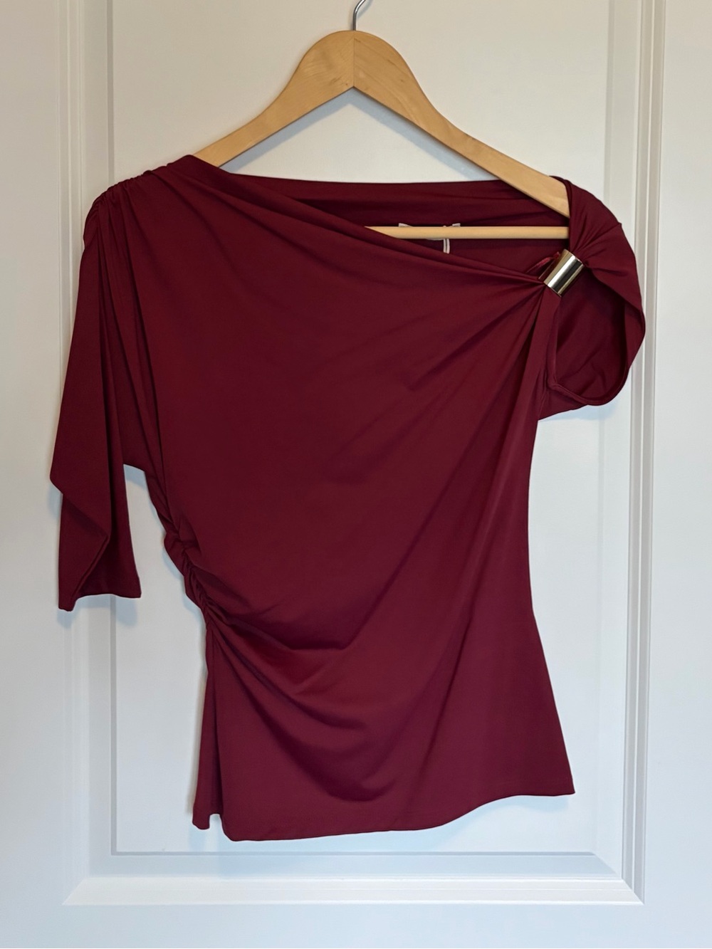 Zara Wine Red One-Shoulder Tunic with Metallic Accent